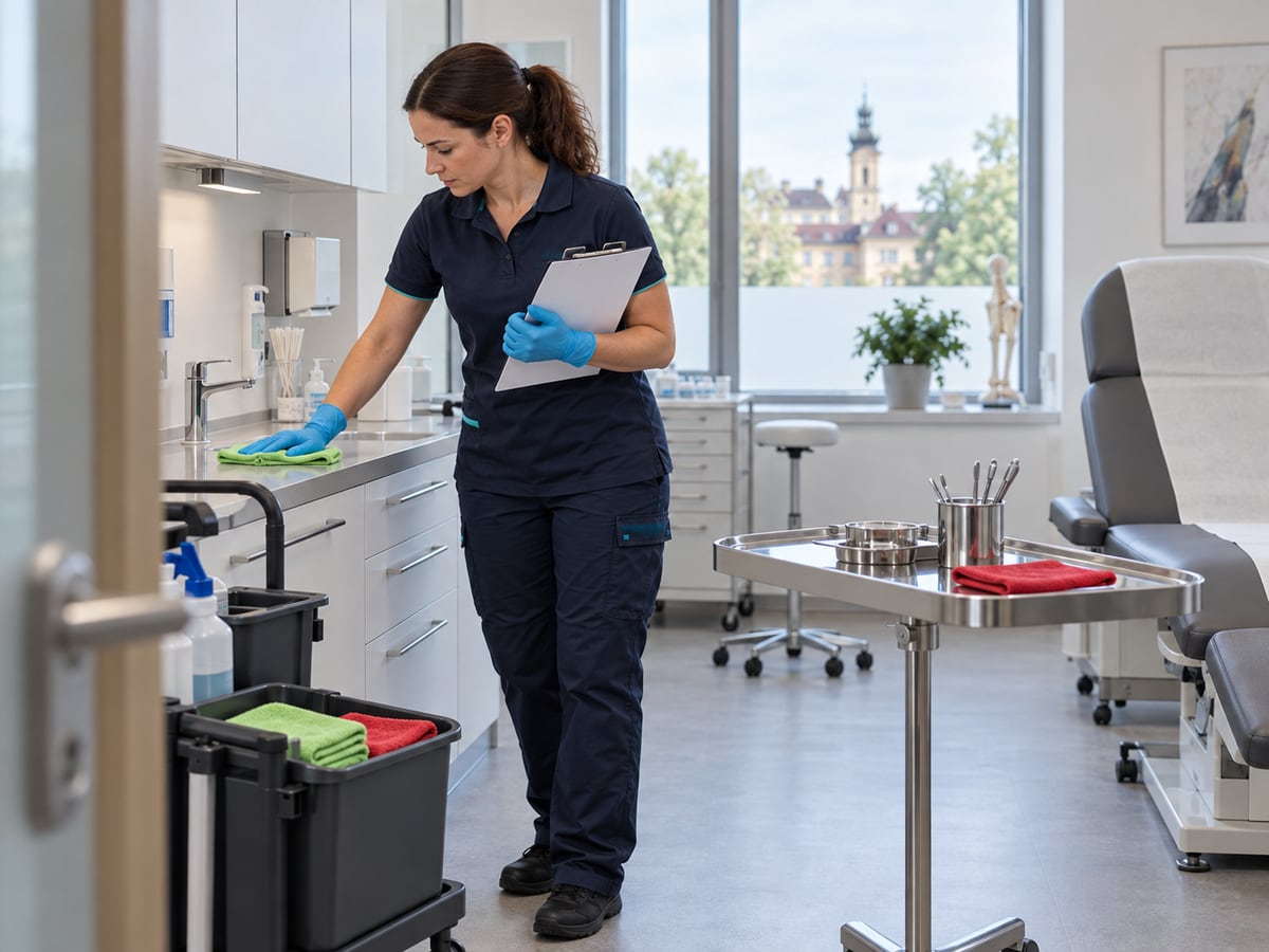 KI-generiertes Bild: Kontrollierte Hygienereinigung in einer Ludwigsburger Praxis